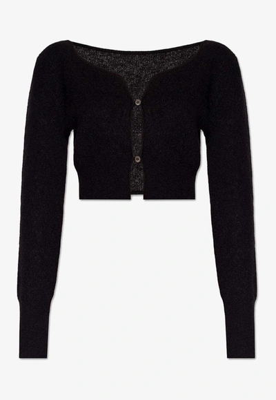 Shop Jacquemus Alzou Cropped Mohair Cardigan In Black