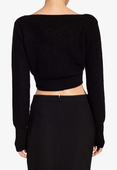 Shop Jacquemus Alzou Cropped Mohair Cardigan In Black