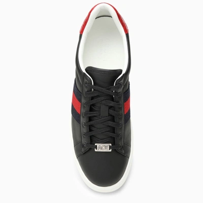 Shop Gucci Ace Black Leather Low Trainer Men In White