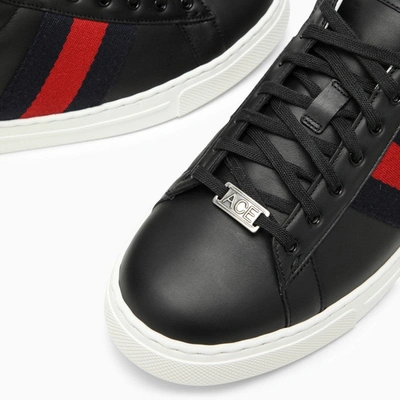 Shop Gucci Ace Black Leather Low Trainer Men In White