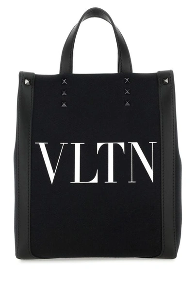 Shop Valentino Garavani Man Black Canvas Mini Vltn Ecolab Shopping Bag