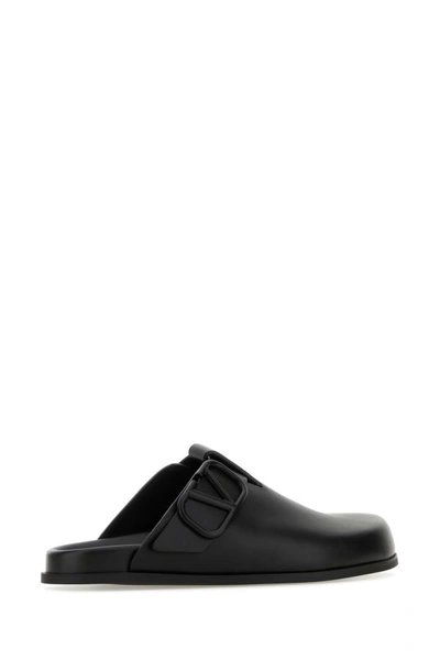 Shop Valentino Garavani Man Black Leather Slippers