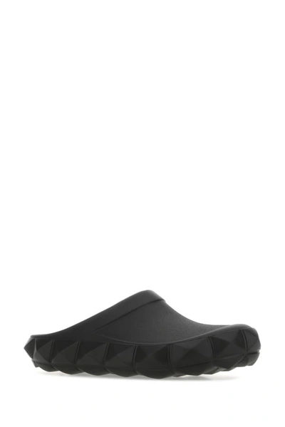 Shop Valentino Garavani Man Black Rubber Roman Stud Turtle Slippers