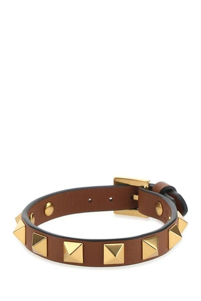 Shop Valentino Garavani Man Brown Leather Rockstud Bracelet