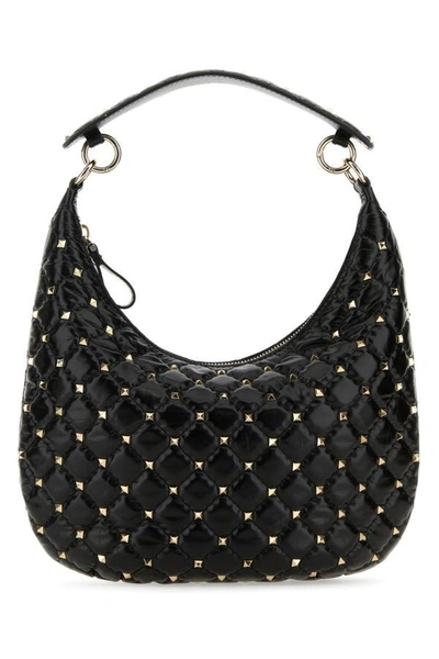 Shop Valentino Garavani Woman Black Leather Small Rockstud Spike Shoulder Bag