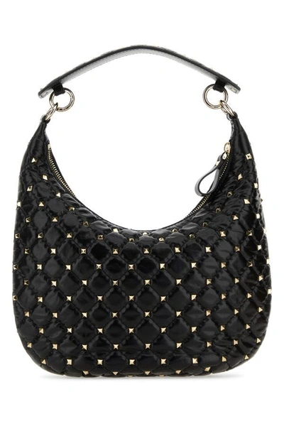 Shop Valentino Garavani Woman Black Leather Small Rockstud Spike Shoulder Bag
