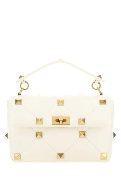 Shop Valentino Garavani Woman Ivory Nappa Leather Large Roman Stud Handbag In White