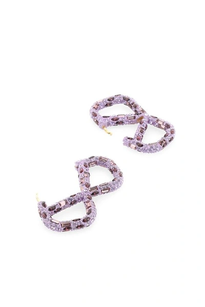 Shop Valentino Garavani Woman Lilac Rhinestones Vlogo Signature Earrings In Purple