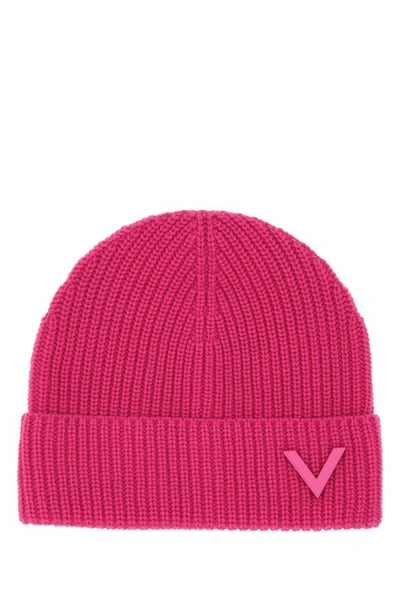 Shop Valentino Garavani Woman Pink Pp Cashmere Beanie Hat