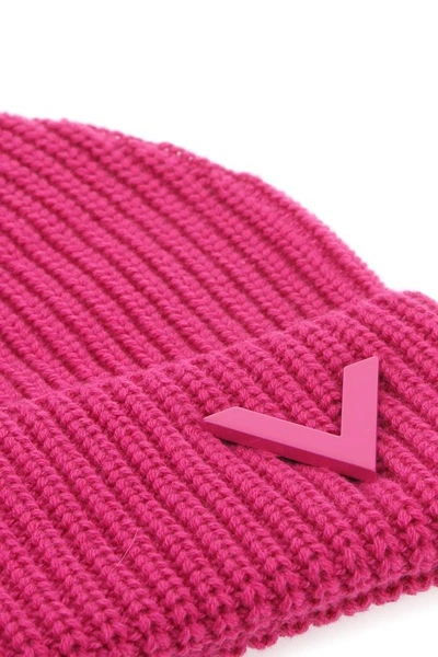 Shop Valentino Garavani Woman Pink Pp Cashmere Beanie Hat