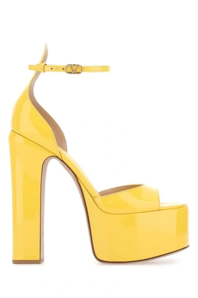 Shop Valentino Garavani Woman Yellow Leather Tan-go Sandals
