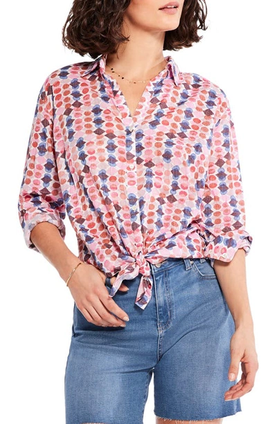 Nic + Zoe Petite Geo Dots Printed Boyfriend Shirt In Pink Multi