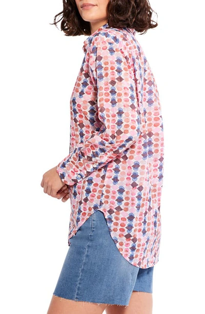 Nic + Zoe Petite Geo Dots Printed Boyfriend Shirt In Pink Multi