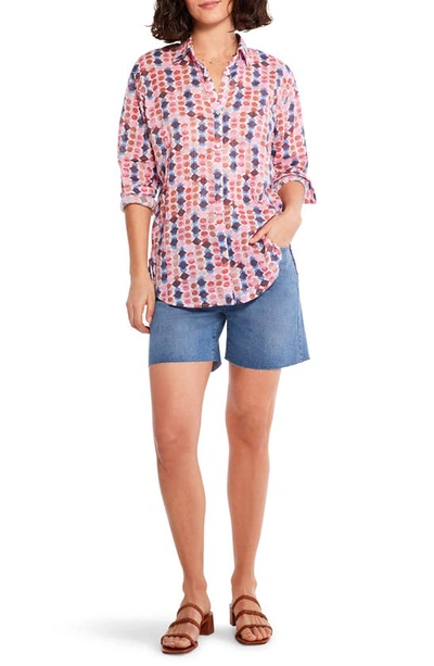 Nic + Zoe Petite Geo Dots Printed Boyfriend Shirt In Pink Multi