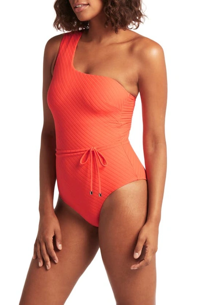 Shop Sea Level One-shoulder One-piece Swimsuit In Tangerine