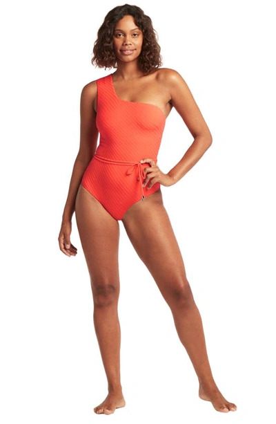 Shop Sea Level One-shoulder One-piece Swimsuit In Tangerine