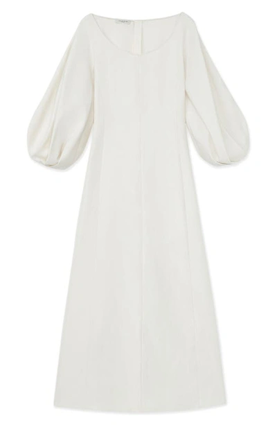 Shop Lafayette 148 Lantern Sleeve Silk & Linen Dress In Alabaster