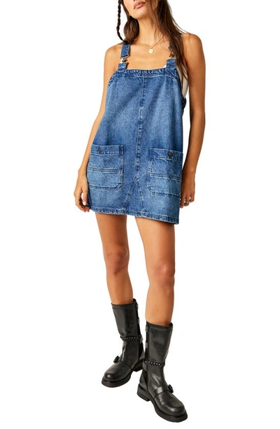 Shop Free People Denim Overall Minidress In Sapphire Wash