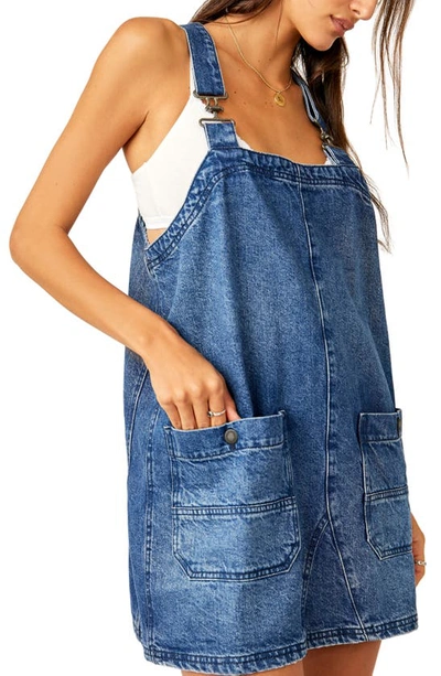 Shop Free People Denim Overall Minidress In Sapphire Wash