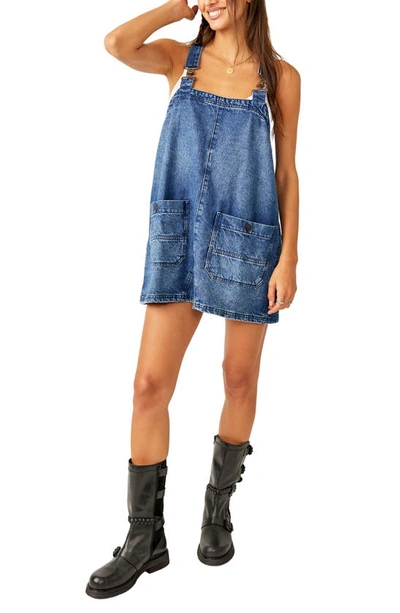 Shop Free People Denim Overall Minidress In Sapphire Wash