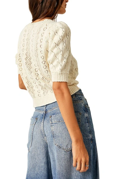 Shop Free People Eloise Open Stitch Puff Shoulder Sweater In Tofu Combo
