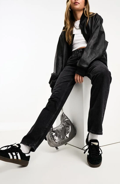 Shop Asos Design '90s High Waist Straight Leg Jeans In Black