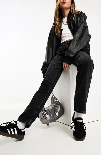 Asos Design 90s Straight Jean With Split In Black In Black