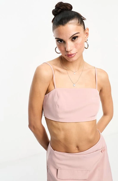 Shop Asos Design Smocked Back Bandeau Crop Top In Pink