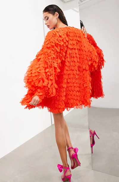 Asos Design Edition Appliqué Long Sleeve Trapeze Minidress In Red