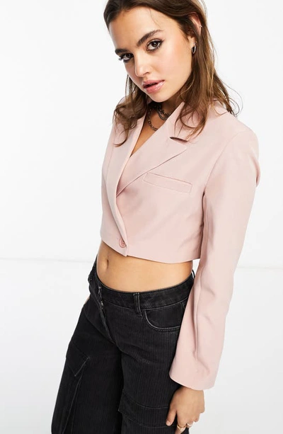 Shop Asos Design Crop Blazer In Pink