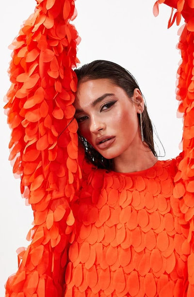 Asos Design Edition Appliqué Long Sleeve Trapeze Minidress In Red