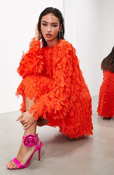 Asos Design Edition Appliqué Long Sleeve Trapeze Minidress In Red