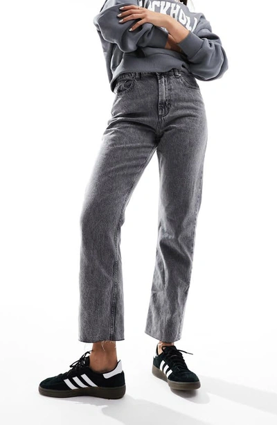 Shop Asos Design '90s High Waist Crop Straight Leg Jeans In Light Grey