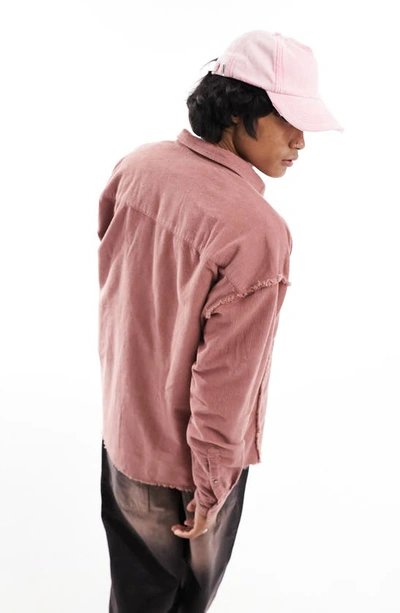Shop Asos Design '90s Fringe Oversize Cotton Button-up Shirt In Pink