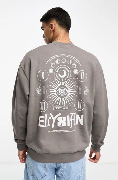 Shop Asos Design Elysian Gender Inclusive Oversize Cotton Graphic Sweatshirt In Charcoal
