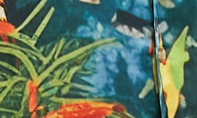 Shop Asos Design Tropical Print Satin Button-up Shirt In Dark Green