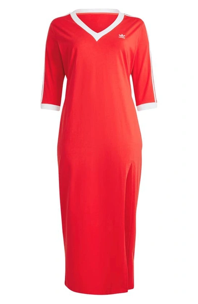 Shop Adidas Originals Lifestyle V-neck Maxi Dress In Better Scarlet