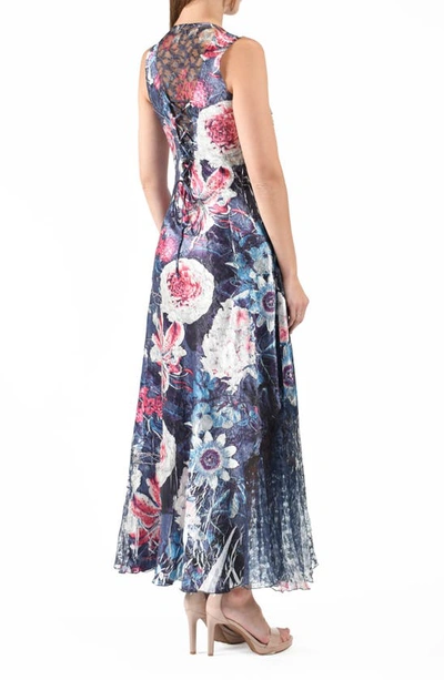 Shop Komarov Lace-up Charmeuse & Lace Maxi Dress In Stargazer Lily