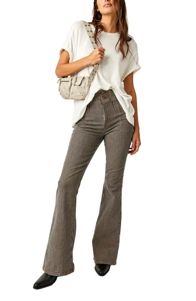 Free People Jayde Railroad High Waist Flare Jeans In Train Carstripe
