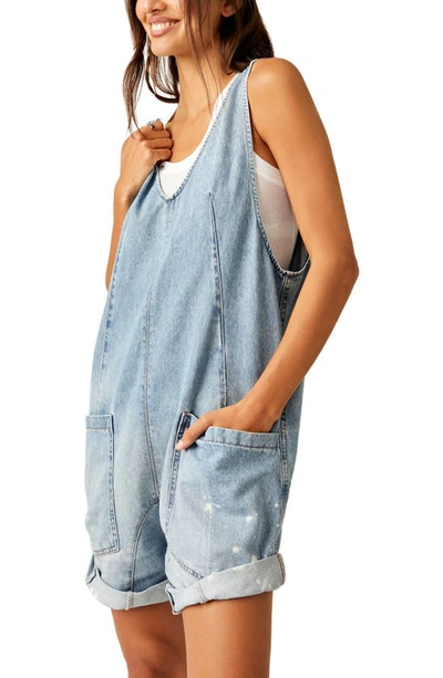 Shop Free People High Roller Denim Short Overalls In Bright Eyes