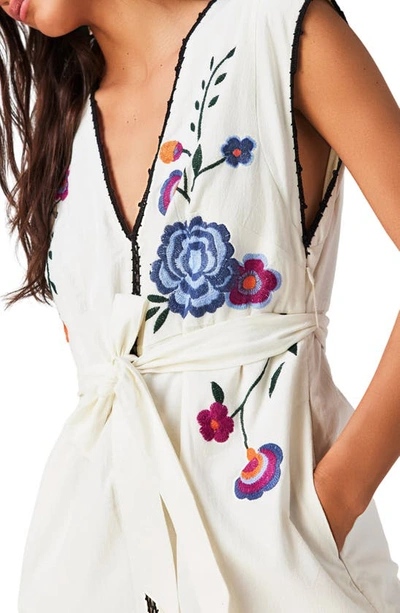 Shop Free People Bo Floral Embroidered Cotton Dress In Tofu Combo