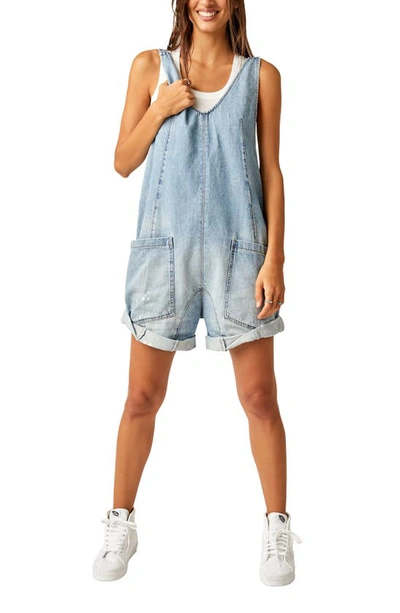 Shop Free People High Roller Denim Short Overalls In Bright Eyes