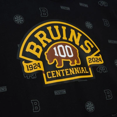 Shop Mitchell & Ness Black Boston Bruins 100th Anniversary Allover Print Pullover Hoodie