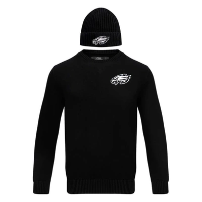 Shop Pro Standard Black Philadelphia Eagles Crewneck Pullover Sweater & Cuffed Knit Hat Box Gift Set