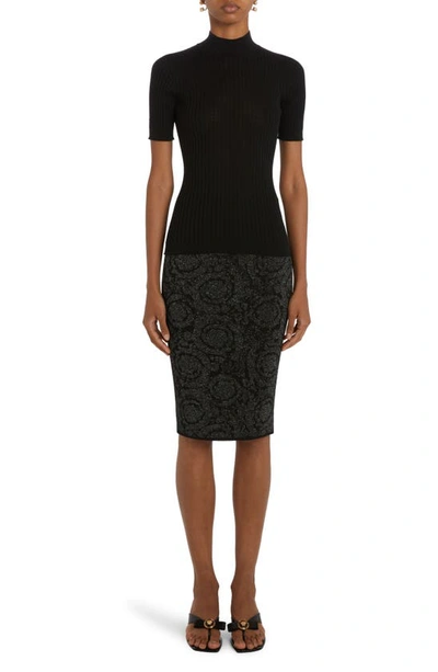 Shop Versace Barocco Metallic Jacquard Knit Skirt In Black