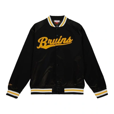 Shop Mitchell & Ness Black Boston Bruins 100th Anniversary Satin Raglan Full-snap Jacket