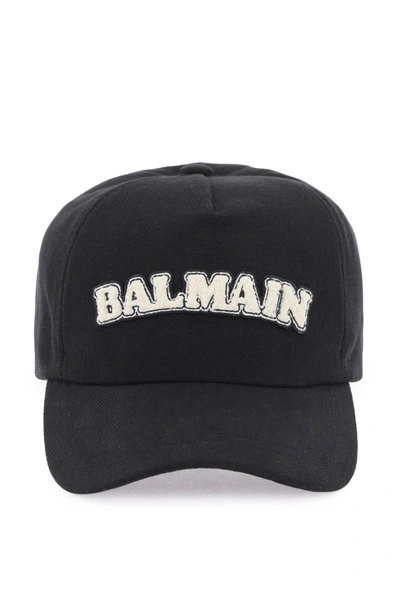 Shop Balmain Terry Logo Baseball Cap In Black