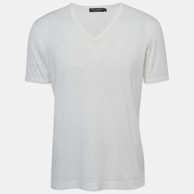 Pre-owned Dolce & Gabbana White Cotton V-neck T-shirt M