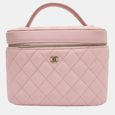 Pre-owned Chanel Caviar Cosmetic Tote Bag In Pink