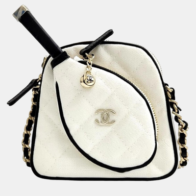 Pre-owned Chanel Tennis Racket Chain Mini Bag (mirror) In Black